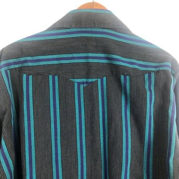 Vtg Panhandle Slim Western Pearl Snap Shirt 16-1/2 35 Blue Striped USA Pockets - Picture 8 of 10